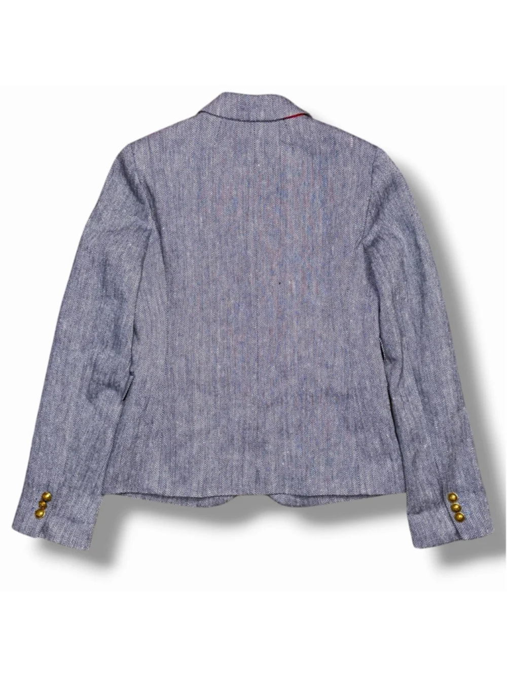 J.Crew Womens Blazer 2 TALL Blue Linen Dalton Herringbone Gold Button Tweed EUC
